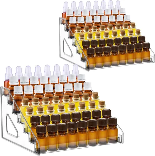 YEXEXINM Paquete de 2 organizadores de aceites esenciales de 7 niveles, soporte de aceite esencial transparente, estante de almacenamiento de aceite