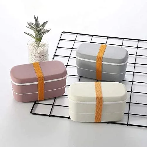 Vista 6 de kkhouse Paquete de 2 loncheras de 2 capas para microondas con compartimentos a prueba de fugas, contenedor de alimentos aislado con palillos