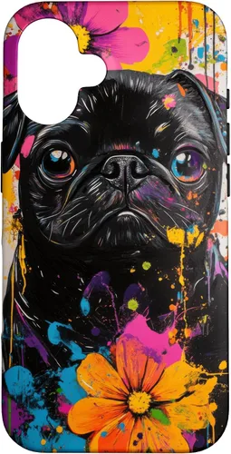 iPhone 16 Pug Amante de perros Arte colorido dueño de mascotas Caso lindo de mascotas
