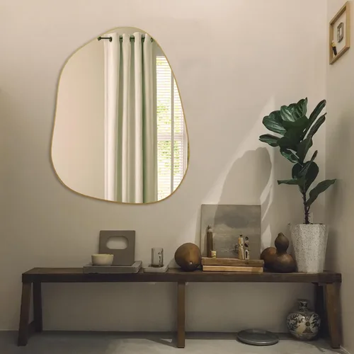 Vista 7 de PERFNIQUE - Espejo de pared irregular asimétrico, espejo dorado de 32"x24" para baño, dormitorio, sala de estar, entrada, decoración moderna boho