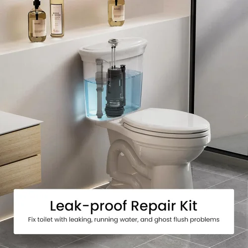 Vista 2 de R&T Válvula de descarga doble de 2 pulgadas con botón superior Kit de reparación de inodoro Tanque interior Kit de repuesto de válvula de descarga