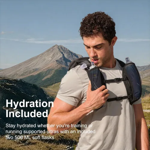 Vista 6 de N NEVO RHINO Chaleco para correr de 12L, chaleco de hidratación con 2 Negro