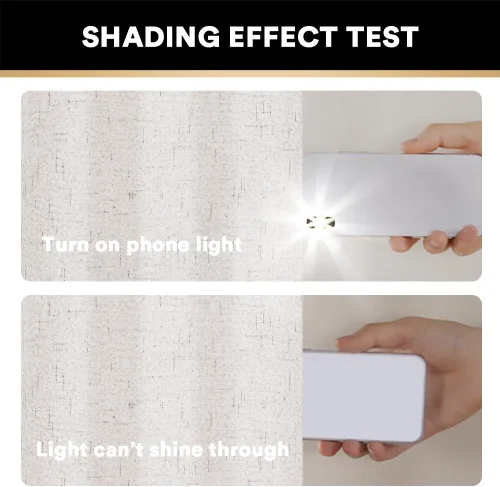 Vista 386 de PrinceDeco Cortinas con textura de lino 100% opacas de 64 pulgadas de largo, juego de 2 paneles de cortinas de lino opacas con forro aislante Arena