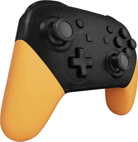 Vista 4 de eXtremeRate Precaución - Empuñaduras de repuesto amarillas para control Nintendo Switch Pro, carcasa de agarre de mano suave al tacto