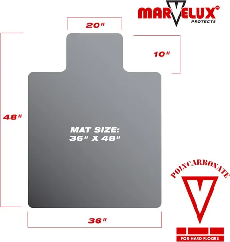 Vista 3 de Marvelux Tapete de policarbonato resistente para silla de oficina para suelos de madera dura, 36 x 48 pulgadas, protector de suelo duro transparente