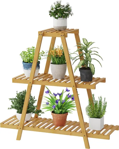 STDDRE Soporte de Plantas para Interior y Exterior Estante Escalonado de 3 Niveles con 8 Macetas Soporte de Bambú para Flores en Forma de Escalera