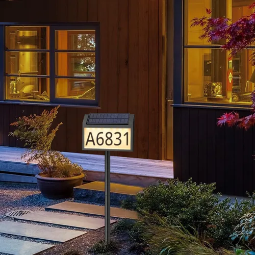 Vista 8 de MAXvolador Letrero de dirección solar iluminado, números de casa impermeables, placas de dirección iluminadas con luces LED solares con estacas, 3