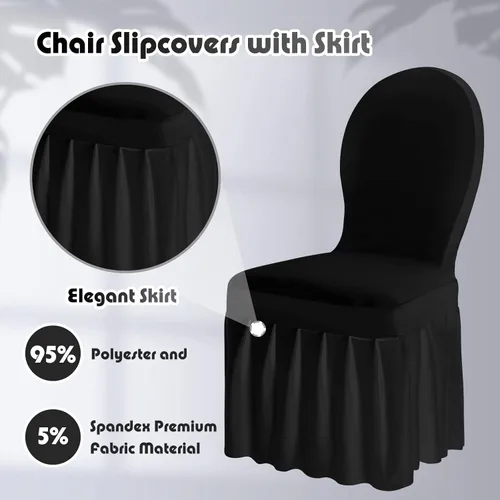 Vista 3 de Oudain Fundas protectoras para sillas con falda, de elastano elástico, largas, ajustables, removibles y lavables para sillas de comedor, para Negro