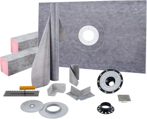 Vista 6 de VEVOR Kit de Bordillo para Ducha, 38"x60" Revestimiento de Bordillo para Ducha Impermeable con Brida de Unión Desplazada de ABS de 4", Rejilla