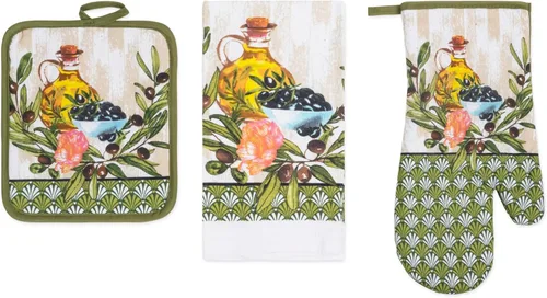 Vista 14 de Juego de ropa de cocina estampada Coffee Time de 3 piezas, 1 toalla de algodón, 1 agarradera, 1 guante de horno con lazo para colgar, material 100%