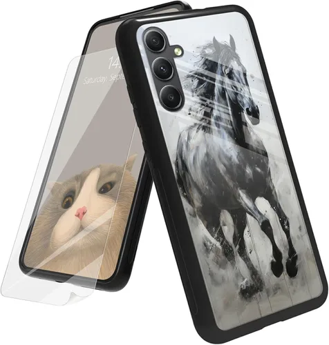 Vista 118 de Funda para Samsung Galaxy A12 5G con protector de pantalla, parte trasera de vidrio templado + TPU de silicona suave que absorbe los golpes