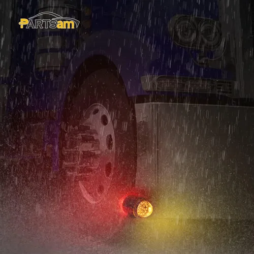 Vista 7 de Partsam 2 luces de sandía de doble revolución ámbar/rojo de 17 LED [aprobadas por DOT], luces auxiliares de doble cara cromadas de plástico, luces