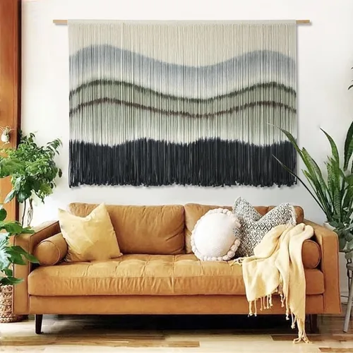Colgante de Macramé para Pared Teñido por Inmersión Decoración de Pared de Macramé Grande Decoración Bohemia para el Hogar Arte de Pared de Fibra a