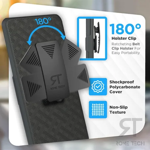 Vista 2 de Funda diseñada para Samsung Galaxy S21 FE 5G con funda de clip para cinturón, funda de soporte, color negro
