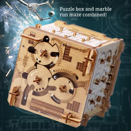 Vista 3 de iDventure Cluebox Cambridge Labyrinth Caja de rompecabezas de madera para sala de escape Desafío mental atractivo con compartimento de dinero