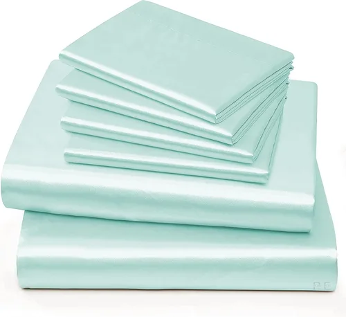 PURE ECO Rich Silk - Juego de sábanas de satén de 6 piezas tamaño individual (39 x 75) + bolsillo profundo de hasta 12 pulgadas de profundidad,