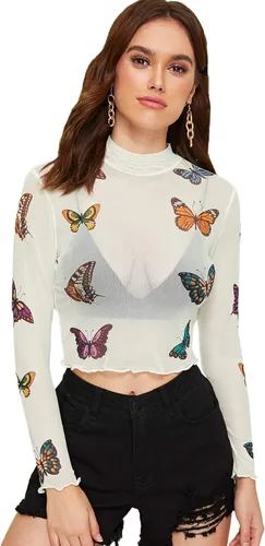 SweatyRocks - Camisa de manga larga con cuello de ángel, diseño de ángel