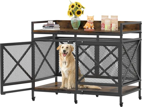 Vista 8 de COZPAW Mueble de Jaula Grande para Perros, Perrera de Madera de 48 Pulgadas para Perros Extra Grandes, Muebles Resistentes para Perros, Jaula