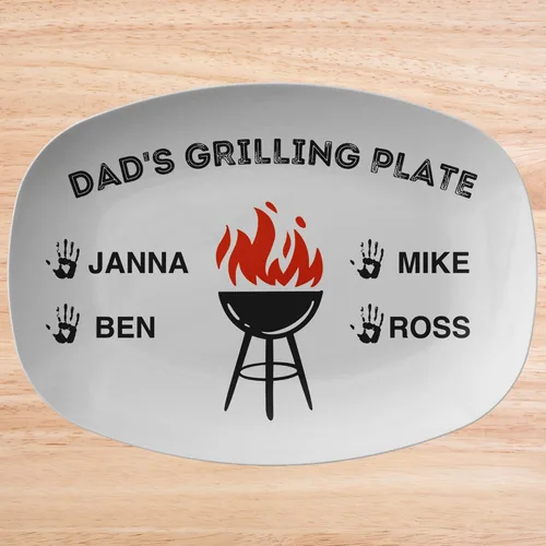 Plato personalizado para asar a la parrilla de papá para hijo e hija, placa personalizada para nombres de niños para nieto, nieta, plato único