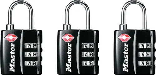 Master Lock Cerradura de equipaje negra aprobada por la TSA con cuerpo de bloqueo ancho y grillete de acero fino y duradero, cierre de cremallera