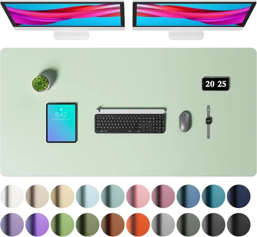 Vista 12 de Aothia - Protector de escritorio de cuero sintético, base para mouse y cubierta antideslizante, superficie impermeable para laptop y escritura