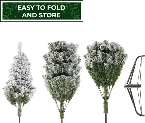 Vista 7 de Casafield Árbol de Navidad artificial de pino nevado realista preiluminado de 6 pies con soporte de metal resistente