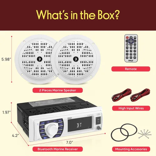 Vista 9 de Pyle Kit de receptor y altavoz marinos – In-Dash LCD estéreo digital integrado Bluetooth y micrófono con sistema de radio AM FM 5.25 pulgadas