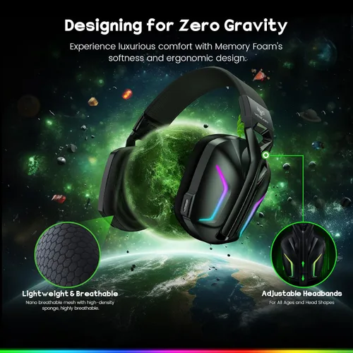 Vista 9 de WESEARY 7.1 Wireless Gaming Headset with Microphone for PS4, PS5, PC, Switch, Mac, 2.4GHz Bluetooth Gaming Headphones with Crystal-Clear Mic, 50Hr