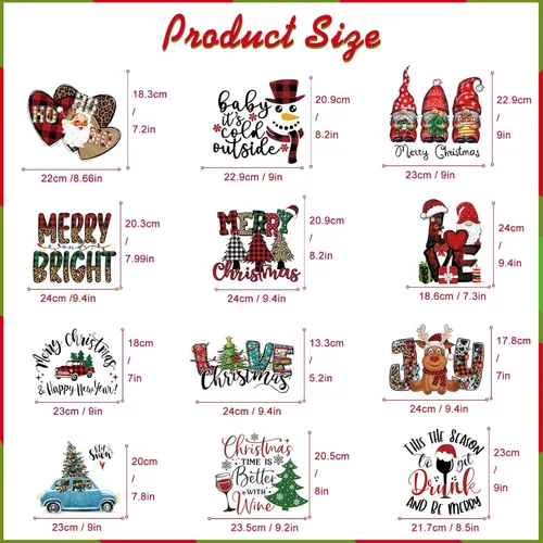 Vista 2 de 12 hojas de vinilo de transferencia de calor de Navidad, transferencia de calor de Navidad para camisetas, calcomanías de vinilo HTV de Navidad