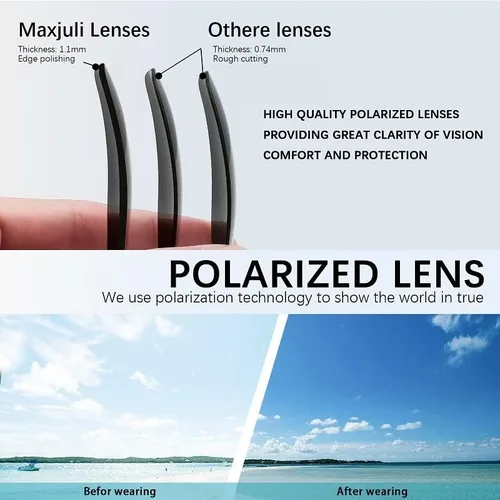 Vista 2 de MAXJULI Gafas de sol polarizadas para hombres y mujeres, gafas de sol rectangulares con protección UV 8806