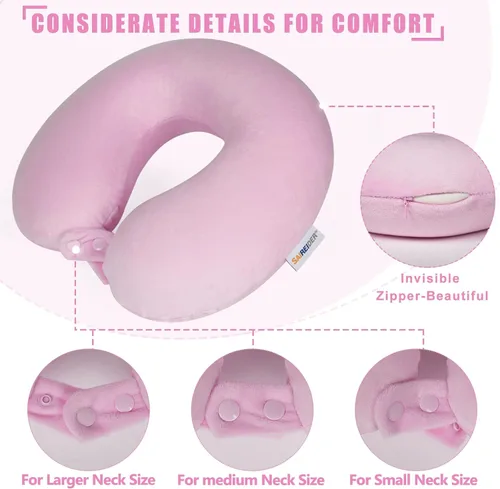 Vista 5 de SAIREIDER Almohada cervical de viaje 100% espuma viscoelástica pura para soporte de cabeza, almohada ajustable suave para avión, automóvil y sillón