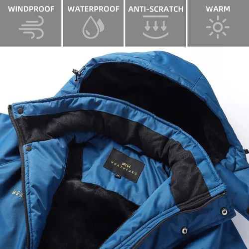 Vista 7 de WHATWEARS Men's Winter Coats Waterproof Ski Jacket for Men Snow Coat Windproof Mountain Jackets with Hooded