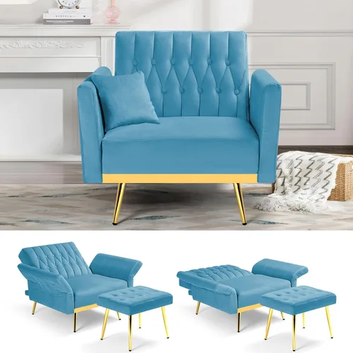 Vista 19 de Silla decorativa de terciopelo con respaldo y reposabrazos ajustables, color verde