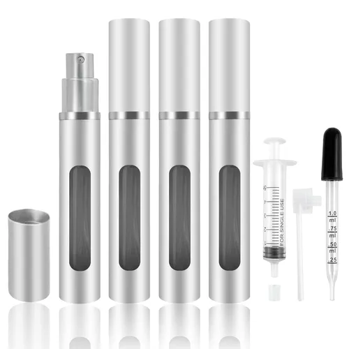 Vista 12 de Botella de perfume recargable mini con atomizador, botellas separadas portátiles, dispensadores de cajas de espray para viajes y salidas 5 ml/0.2 4