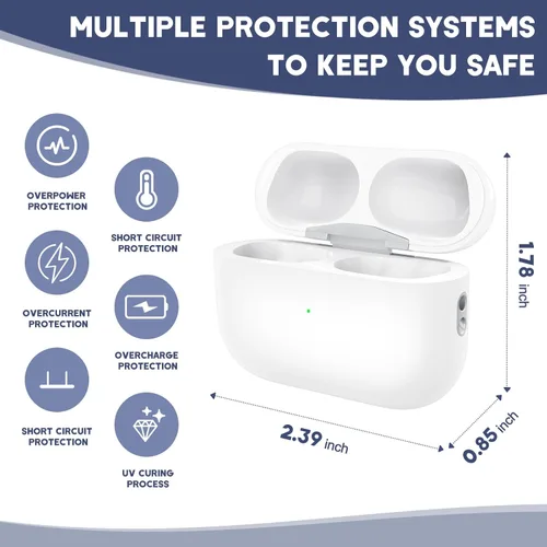 Vista 6 de Funda de carga de repuesto compatible con AirPod Pro de 1/2 generación, funda de carga inalámbrica para AirPods Pro de 1ª y 2ª generación, batería