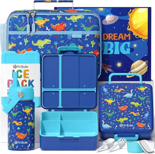 Vista 12 de Fimibuke - Lonchera Bento para niños con 4 compartimentos, bolsa de almuerzo aislada, botella de agua aislada de acero inoxidable, paquete de hielo