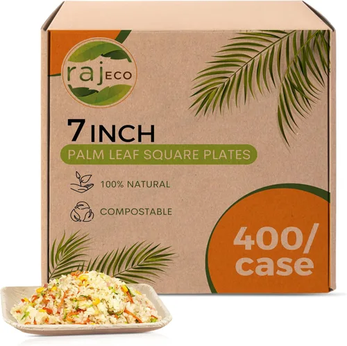 Vista 13 de Raj Palm Leaf Plates [100-Pack] 7" Square Plates (2 CASES - 200 PACK) like Bamboo plates Disposable, Strong, Decorative Compostable Tableware for