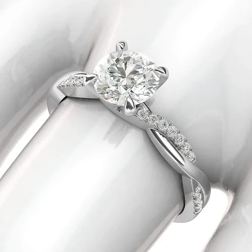 Vista 5 de Anillo de compromiso de oro blanco de 14 quilates con 4 puntas y diamantes de imitación trenzados de 10 quilates
