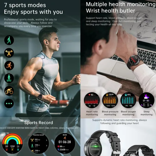 Vista 7 de X10 - Reloj inteligente con auriculares para iPhone, Android, smartphones de 1.39 pulgadas, redondo, Bluetooth, llamadas, reloj inteligente, Plateado