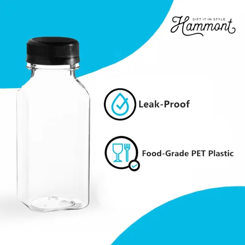 Vista 3 de Hammont Botellas de plástico con tapas, botellas transparentes de café helado y jugo, paquete de 24 botellas reutilizables para jugo, ideal