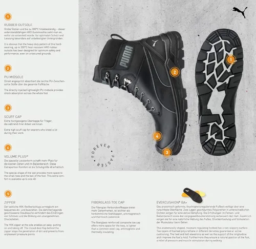 Vista 6 de Puma Safety Conquest Botas de trabajo impermeables con punta compuesta EH con cremallera lateral para hombre