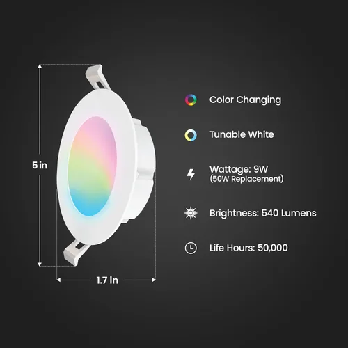 Vista 2 de Feit Electric Jbox de luz empotrable inteligente de 4 pulgadas, cambio de color y blanco sintonizable, LED Downlight LED de retrofit WiFi de 2.4