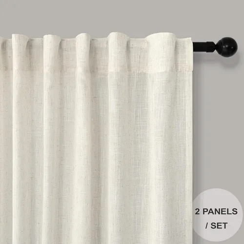 Vista 2 de Cortinas de lino natural semitraslúcidas Pitalk de 36 pulgadas de ancho para sala de estar, juego de 2 paneles con pestaña trasera, cortinas