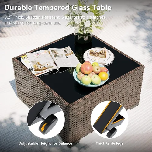 Vista 8 de Aoxun Juego de muebles de patio, 7 piezas de sofás modulares para exteriores con funda impermeable, muebles de mimbre para exteriores, juego