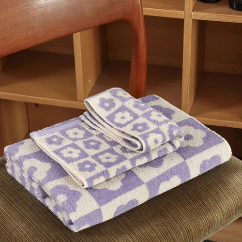 Vista 7 de Toalla de baño con patrón de flores a cuadros Manta de ducha absorbente Facecloth de algodón