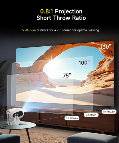 Vista 7 de 【Enfoque Eléctrico】Proyector con WiFi 6 y Bluetooth 5.0, Mini Portátil Nativo 720P con Soporte 4K, Proyector Inteligente Integrado con Android 14