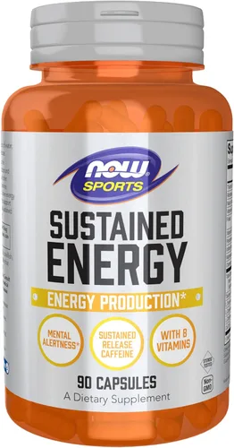 Now Foods Deportes, Producción de Energía Sostenida de Energía* Alerta Mental* Cafeína de Liberación Sostenida con Vitaminas B 90 Cápsulas Vegetales