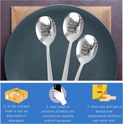 Vista 5 de Pre K Unicorn Funny Teacher are Magical Spoon Grabado Acero Inoxidable 3Pcs