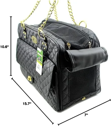 Vista 10 de B-JOY Nuevo bolso de perro para perro, bolso de mano para mascotas, con asas de doble cadena, color negro