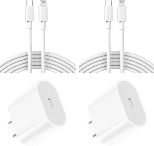 Cargador súper rápido para iPhone, paquete de 2 unidades de 20 W, bloque de carga rápida USB C con cable Lightning de 6.6 pies, cable de carga